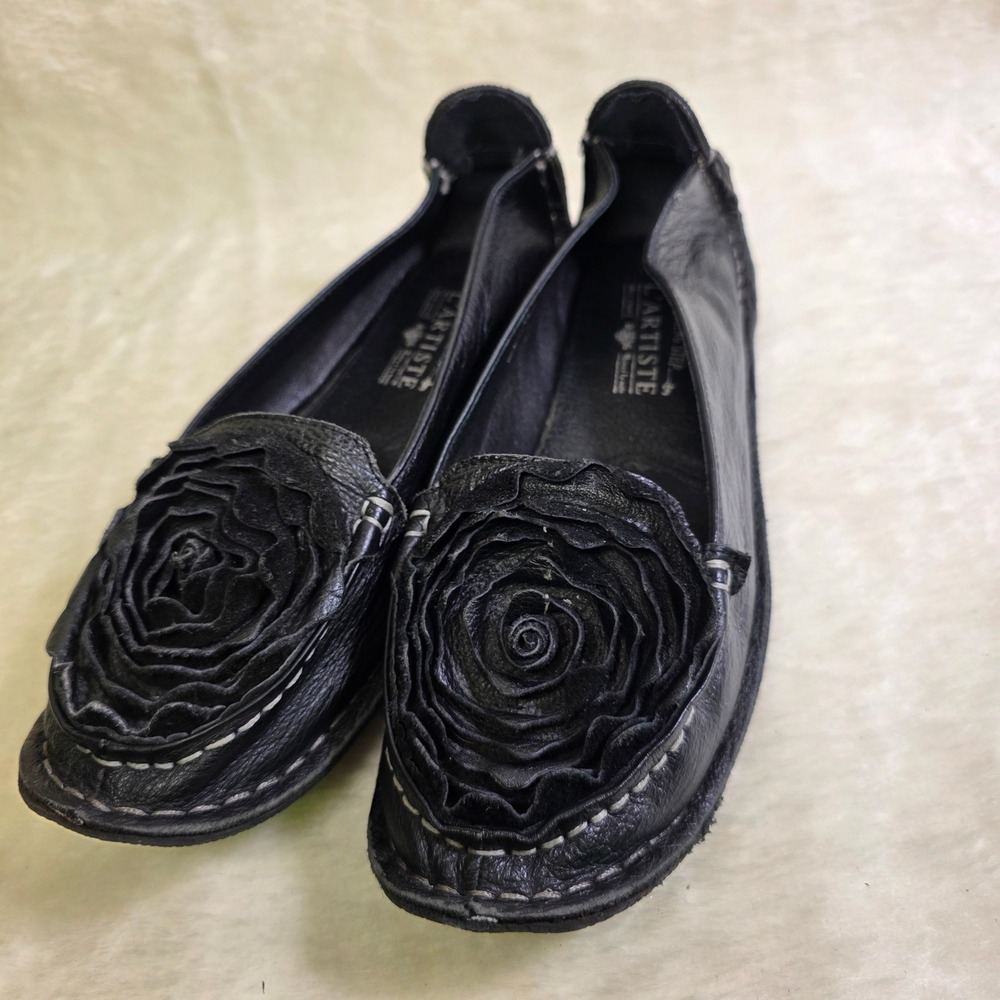 Spring Step L'Artiste Dezi Loafers Black Leather Floral Women 40 Worn Once